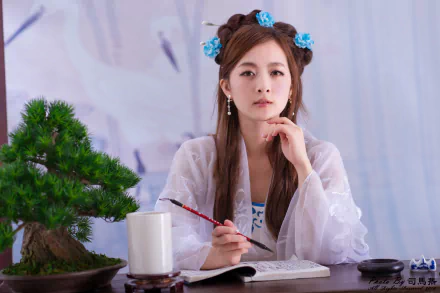 hairpin brush bonsai hair-dress traditional costume Chinese Taiwanese asian woman Mikako Zhang Kaijie HD Desktop Wallpaper | Background Image