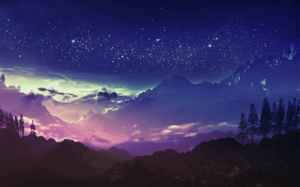 Anime Landscape Sky Cloud Mountain Stars HD Wallpaper | Background Image