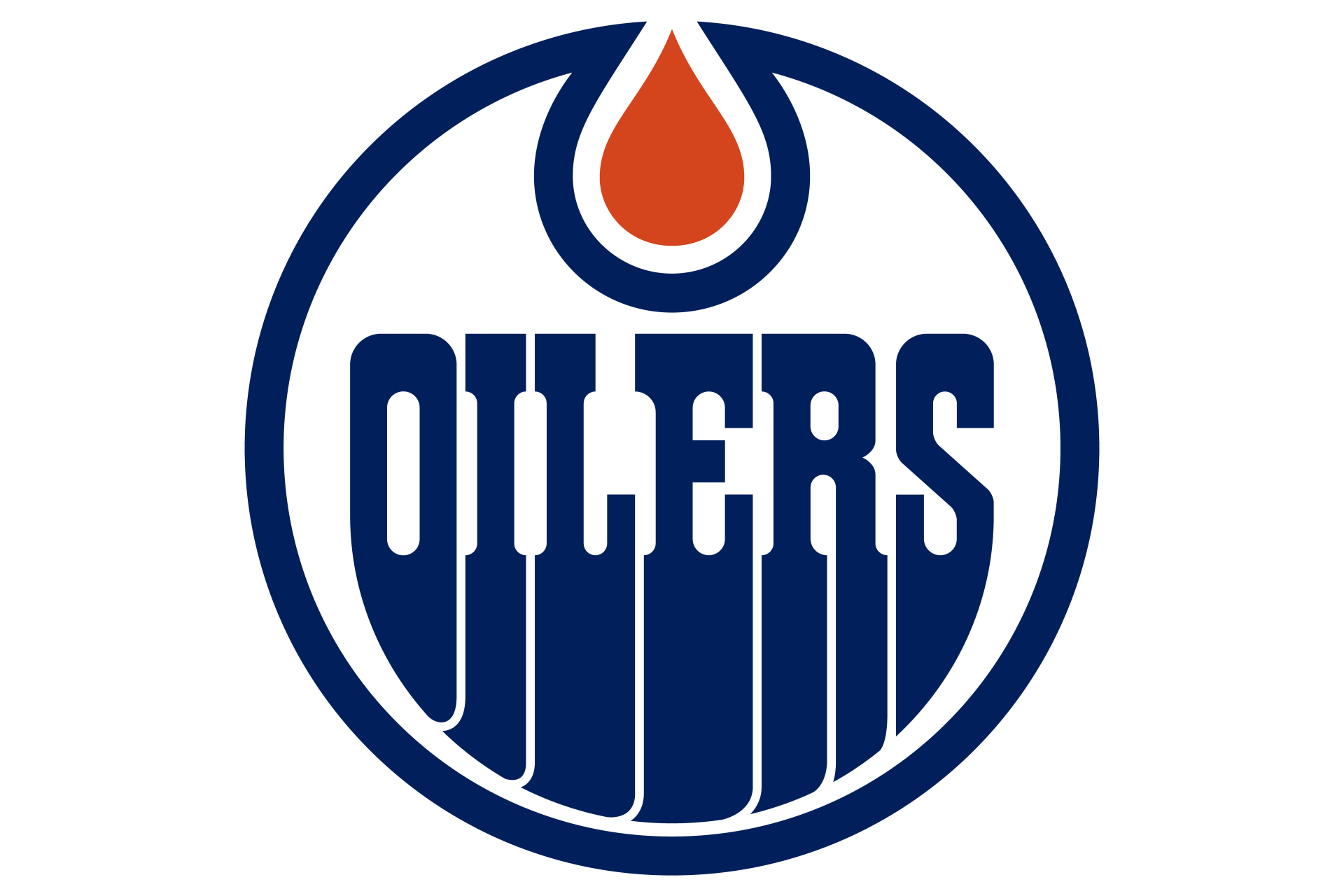 8K Ultra HD Edmonton Oilers logo wallpaper featuring the team's iconic blue and orange colors, designed for PC desktop backgrounds in the sports category.