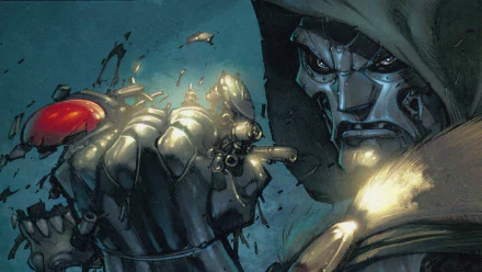 A striking comic-style image of Doctor Doom, showcasing his iconic armor and menacing expression, serves as an engaging HD PC desktop wallpaper and background.