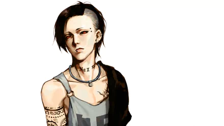 Uta from Tokyo Ghoul appears in this HD anime desktop wallpaper, showcasing his distinctive style with tattoos and an edgy look against a simple background.