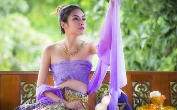 Women Asian Oriental Model Thailand Traditional Costume Necklace HD Wallpaper | Background Image