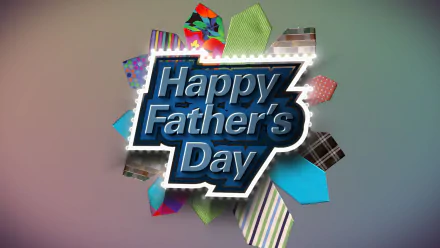 HD PC desktop wallpaper featuring a colorful burst of patterned ties with the bold text Happy Father's Day for the holiday celebration.