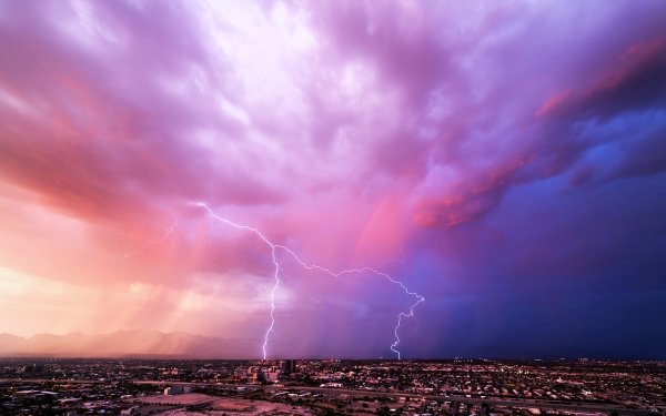 Earth Storm Cloud Lightning City Landscape HD Wallpaper | Background Image