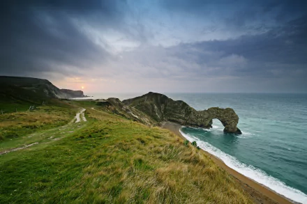 cloud seascape sea sunset limestone cliff shore coast England dorset nature durdle door HD Desktop Wallpaper | Background Image