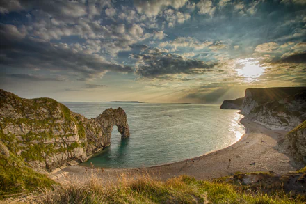 sunset sea shore limestone cliff England dorset nature durdle door HD Desktop Wallpaper | Background Image