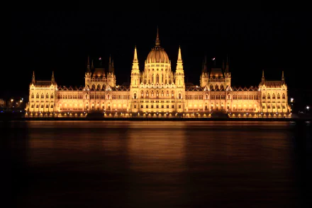 Danube night architecture Hungary Budapest man made Hungarian Parliament Building HD Desktop Wallpaper | Background Image