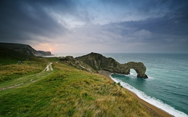 Nature Durdle Door Dorset England Coast Shore Cliff Limestone Sunset Sea Seascape Cloud HD Wallpaper | Background Image