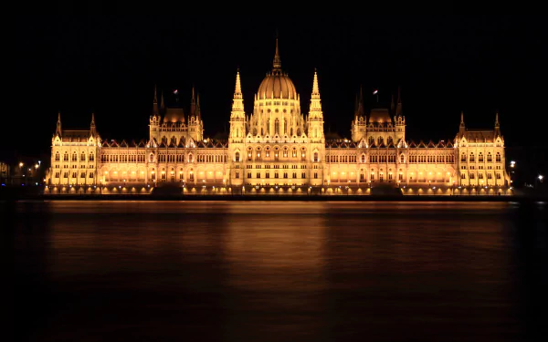 Danube night architecture Hungary Budapest man made Hungarian Parliament Building HD Desktop Wallpaper | Background Image