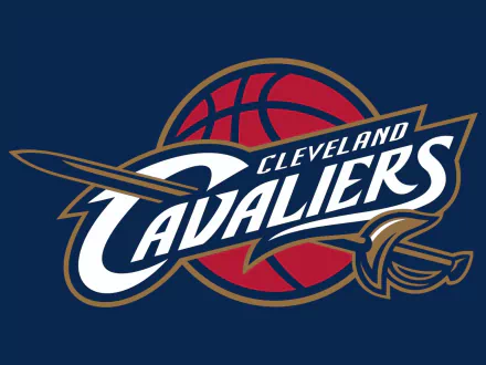 Cleveland Cavaliers logo featuring a basketball and sword, set against a deep blue background, designed for sports enthusiasts as a vibrant HD desktop wallpaper.