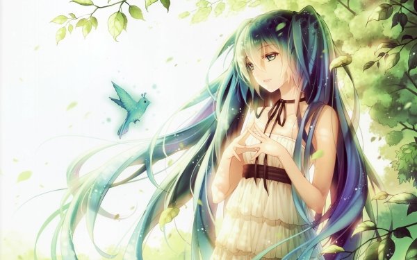 Anime Vocaloid Hatsune Miku Long Hair Blue Hair Blue Eyes Bird HD Wallpaper | Background Image