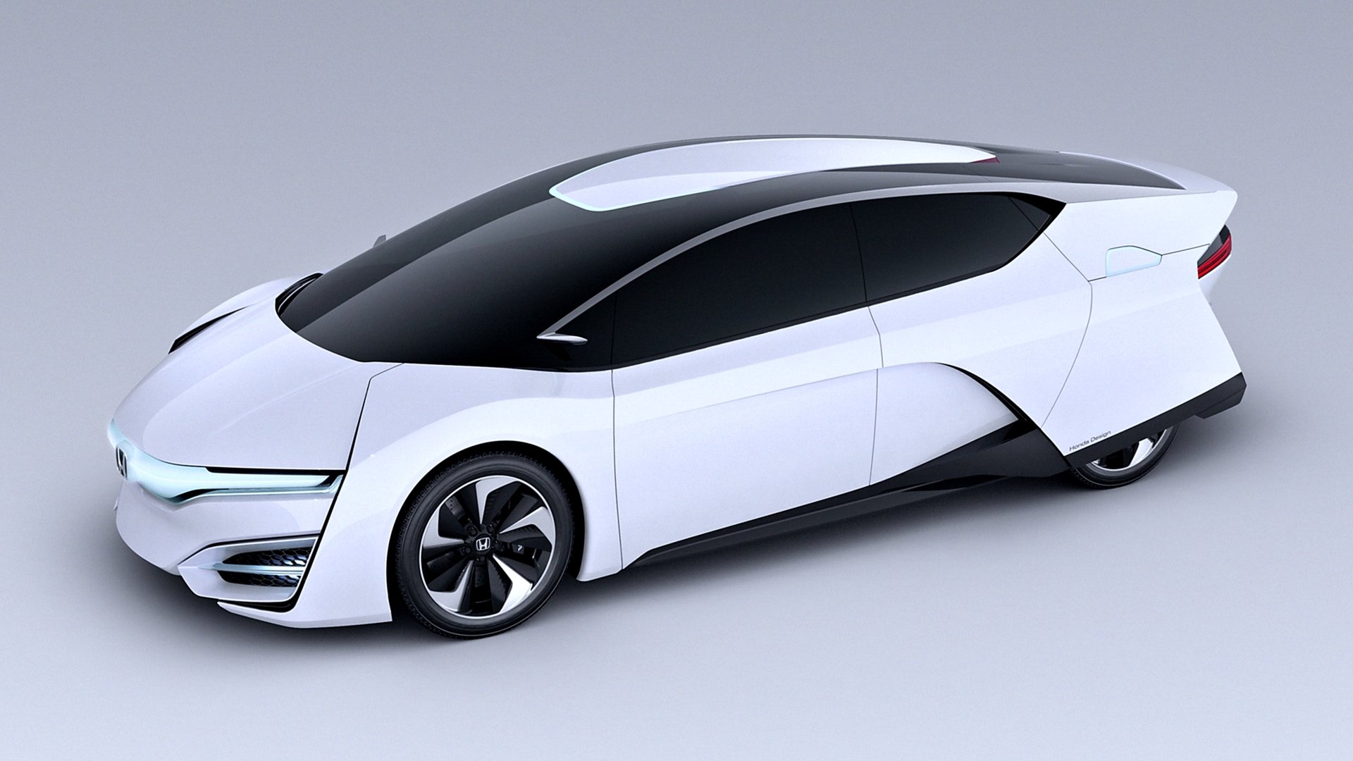 White Honda FCEV Concept with a sleek aerodynamic profile and black glass roof, rendered in 4K Ultra HD as a PC desktop wallpaper.