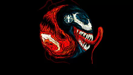 An HD desktop wallpaper featuring Carnage from Marvel Comics, showcasing a dynamic design with striking red and black tones, embodying the character's chaotic essence.
