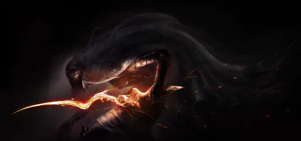 HD desktop wallpaper featuring a menacing creature from the video game Dark Souls III, highlighted by dramatic orange light emissions and shadows.