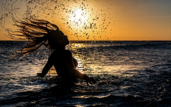 Photography Sunset Sea Ocean Sun Silhouette Hair HD Wallpaper | Background Image
