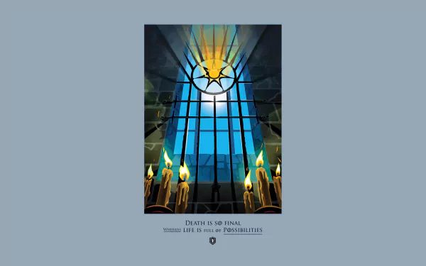 4K Ultra HD Game of Thrones TV show wallpaper featuring a stained glass window with a star and lit candles inside a dark room.