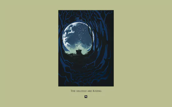 4K Ultra HD Game of Thrones desktop wallpaper depicting a silhouetted wolf howling at a large, glowing moon framed by dark, twisted forest branches.