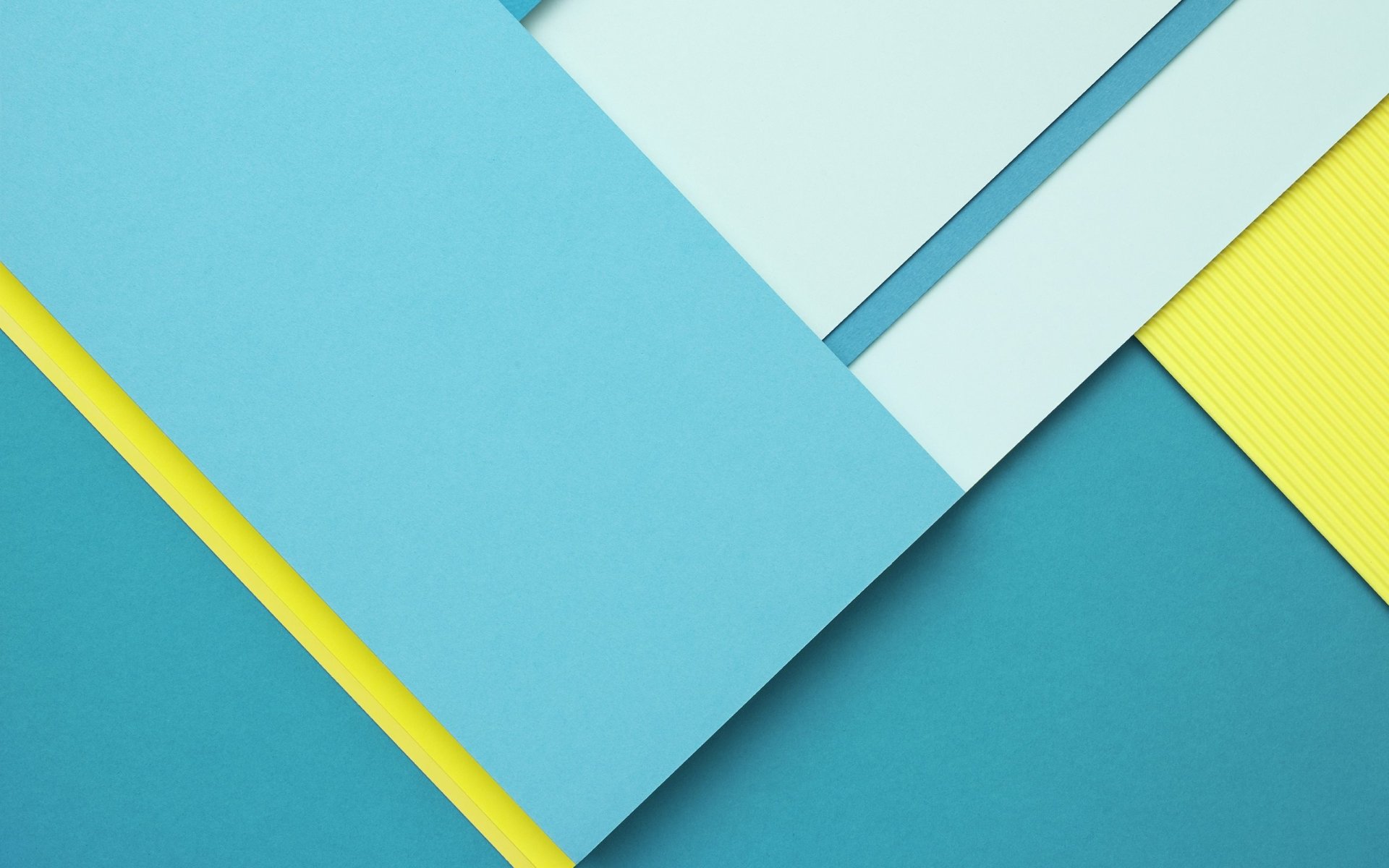 Abstract vector 2K Quad HD PC desktop wallpaper/background with layered diagonal geometric planes in teal, sky blue and yellow with flat shadows.