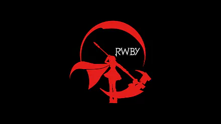 HD PC desktop wallpaper featuring a red silhouette of a character from the anime RWBY, set against a black background with the RWBY logo.