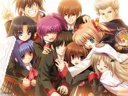 HD PC desktop wallpaper featuring colorful characters from the anime Little Busters! gathered closely, showcasing dynamic expressions and detailed designs.