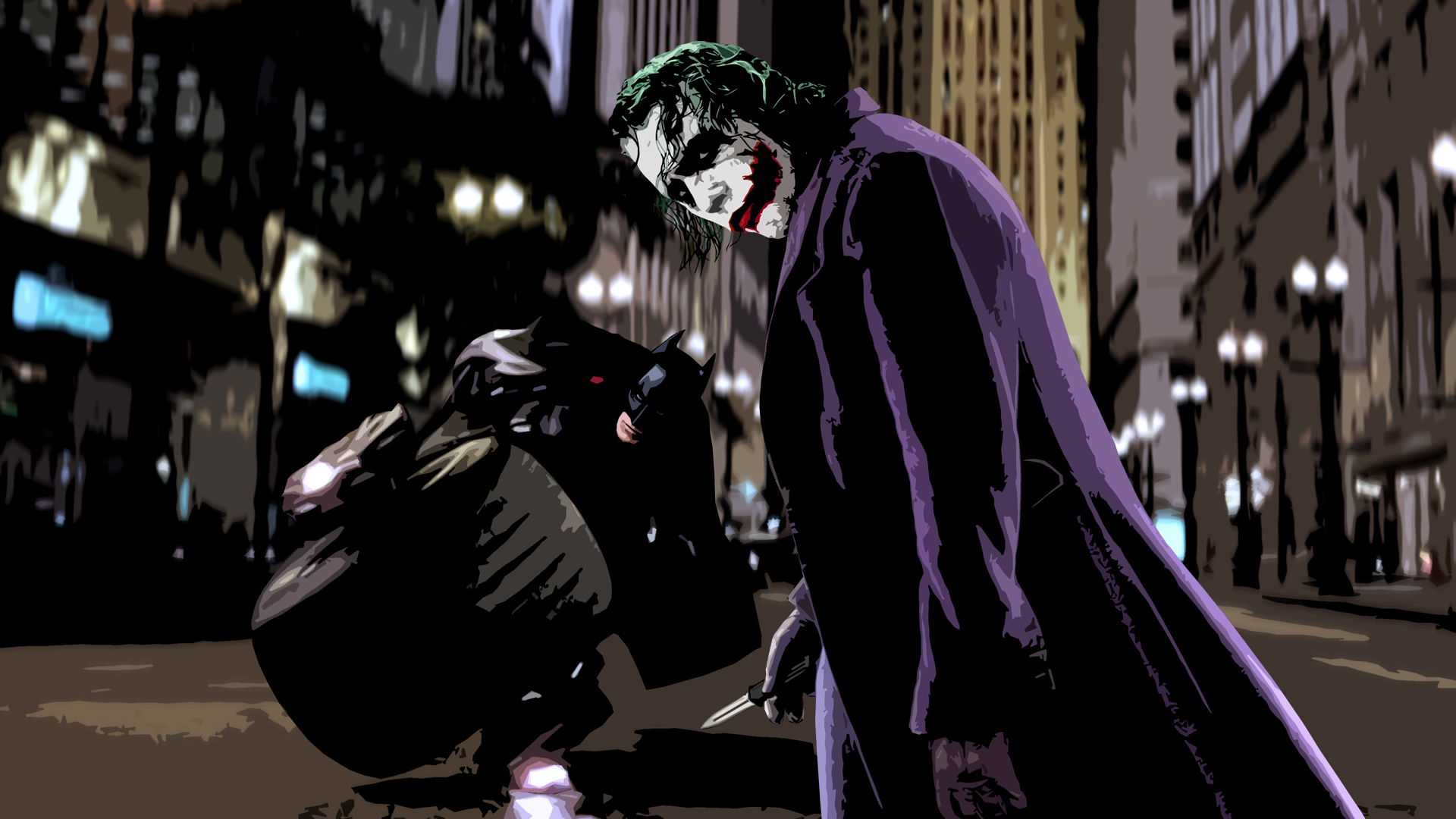 Joker and Batman in intense face-off.