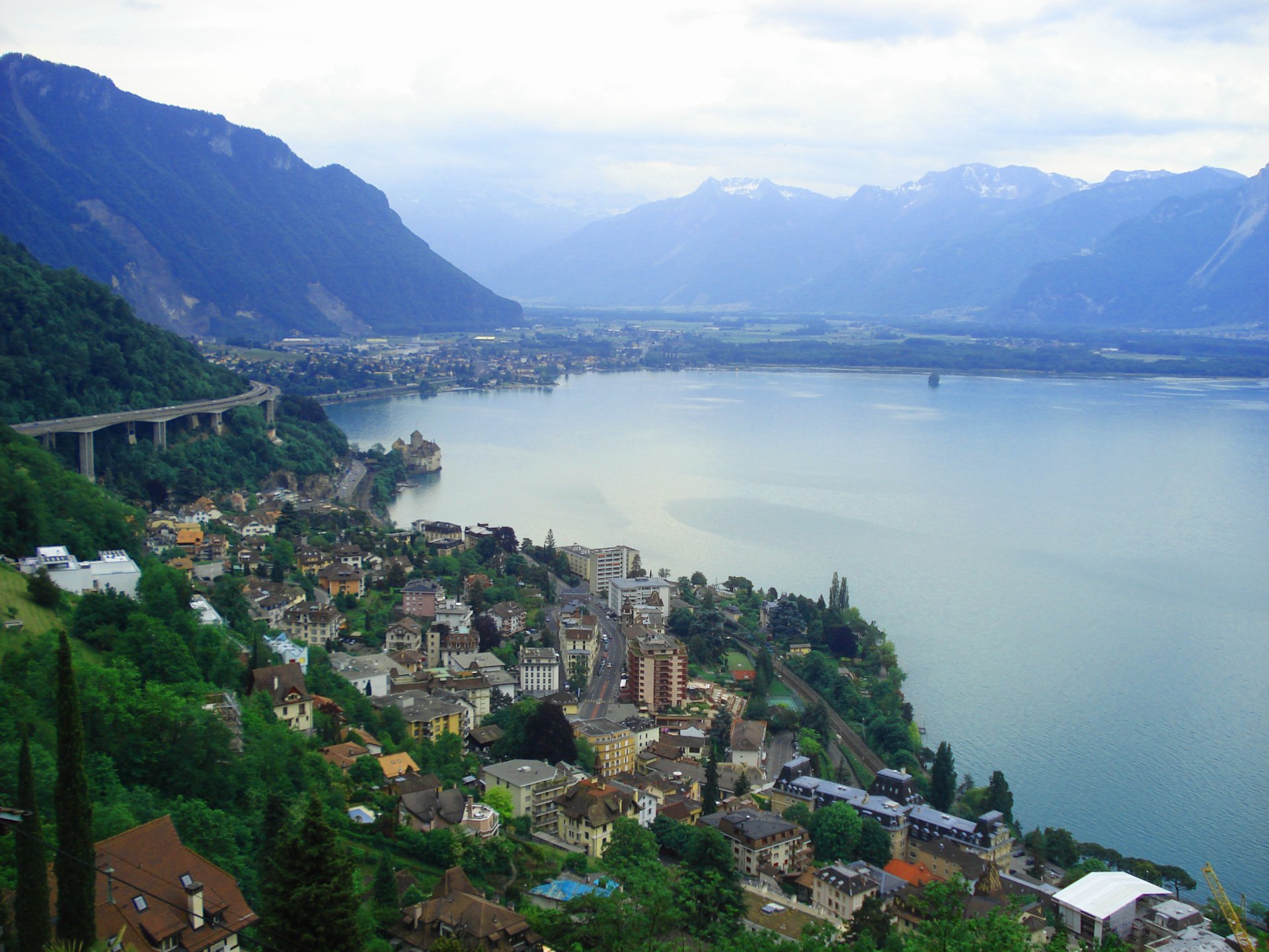Download Switzerland Town Lake Mountain Landscape Man Made Montreux HD
