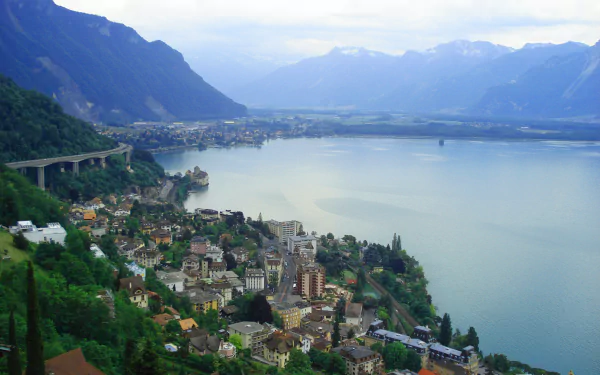 Switzerland town lake mountain landscape man made Montreux HD Desktop Wallpaper | Background Image