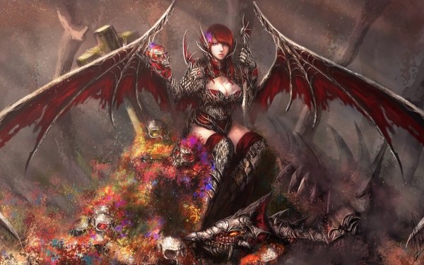 Fantasy Angel Warrior Angel Woman Warrior Dragon Skull Wings Armor HD Wallpaper | Background Image