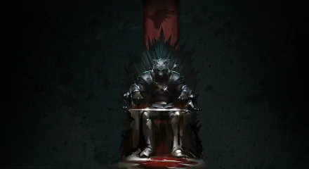 HD desktop wallpaper featuring Robb Stark from the TV show Game of Thrones, sitting on a throne in a dark, dramatic setting.