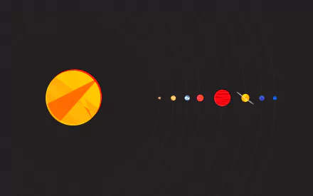 An HD desktop wallpaper illustrating a Sci-Fi themed solar system with colorful planets aligned in orbit around a stylized sun against a dark background.