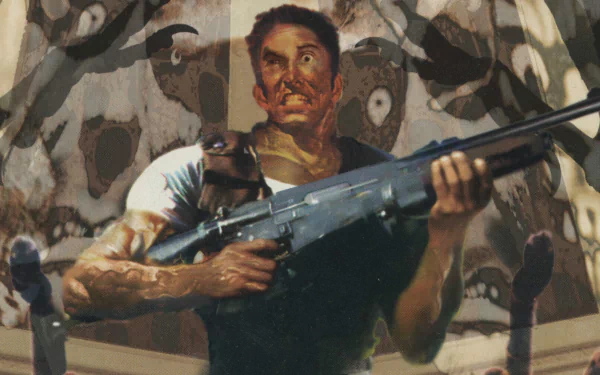 Comic-style Resident Evil character holding a shotgun, set against a dark, ominous background; rendered in 4K Ultra HD for PC desktop wallpaper.