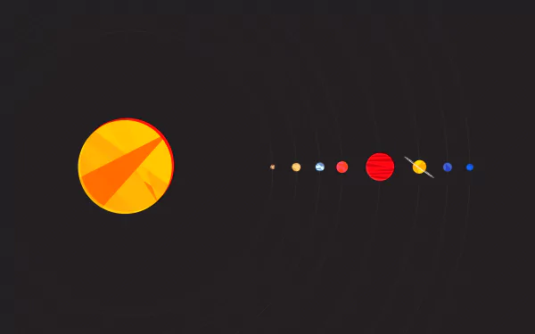 An HD desktop wallpaper illustrating a Sci-Fi themed solar system with colorful planets aligned in orbit around a stylized sun against a dark background.