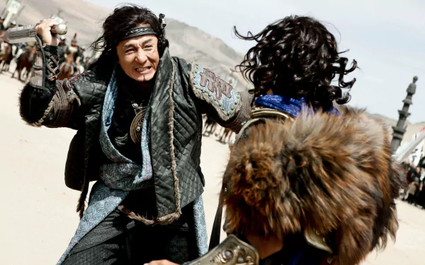 4K Ultra HD PC desktop wallpaper featuring an intense battle scene from the movie Dragon Blade, with warriors in medieval armor clashing amid a desert backdrop.