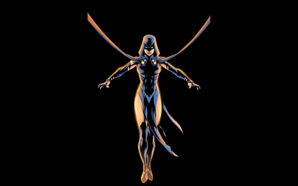 HD PC desktop wallpaper featuring Raven from DC Comics in a dark, dynamic comic-style pose against a black background.