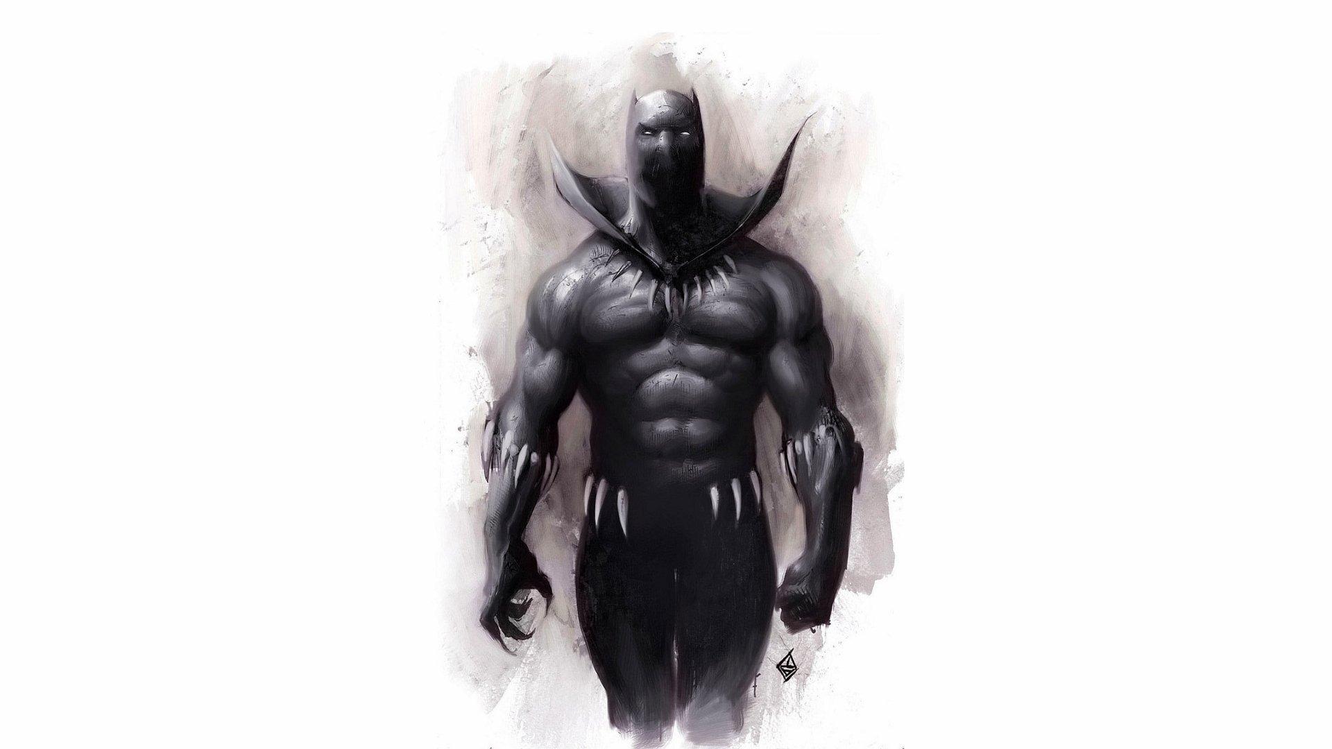 A striking HD wallpaper featuring Black Panther from Marvel Comics, showcasing his powerful stance and iconic costume against a minimalist background.