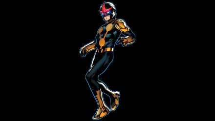 Sam Alexander as Nova (Marvel Comics) in a comic-style gold-and-black suit, hovering against a black background — 2K Quad HD PC desktop wallpaper/background.