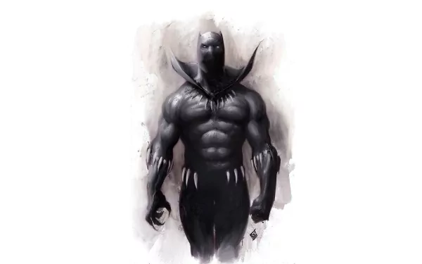 A striking HD wallpaper featuring Black Panther from Marvel Comics, showcasing his powerful stance and iconic costume against a minimalist background.