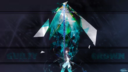 Anime-inspired HD wallpaper featuring artwork from *Guilty Crown*, showcasing a central character with an intricate, geometric design in vibrant colors.