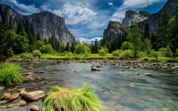 Earth Yosemite National Park National Park Nature Cliff Stream Tree Landscape Mountain Cloud HD Wallpaper | Background Image