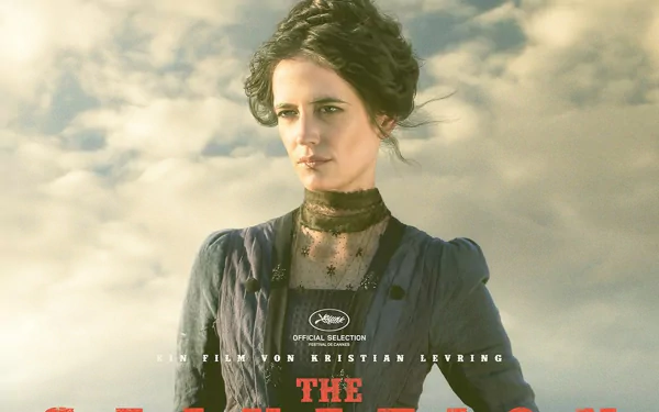 HD desktop wallpaper featuring Eva Green in a scene from the movie The Salvation, set against a cloudy sky background.