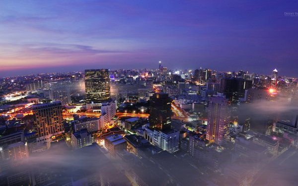 Man Made Bangkok Cities Thailand City Night Cityscape Light HD Wallpaper | Background Image
