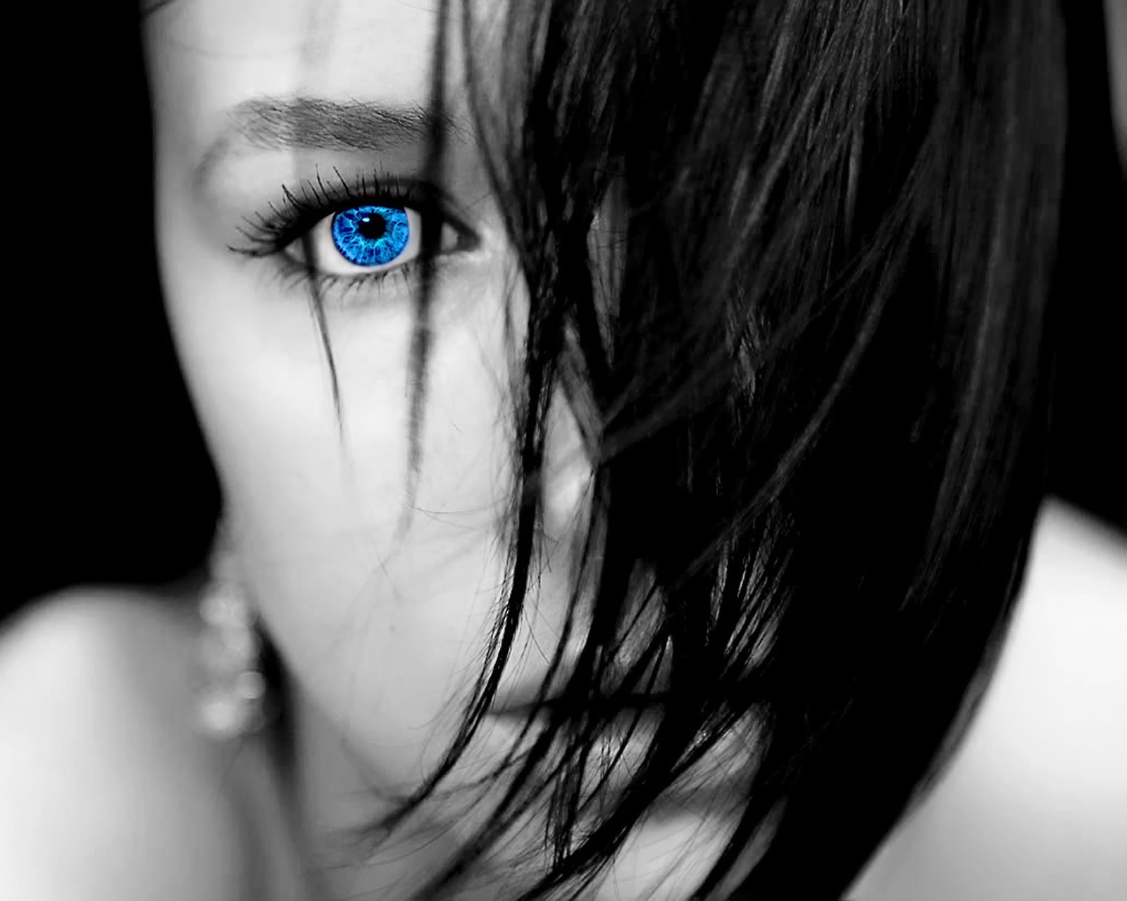 Blue eye, black and white, face, female, girl, HD phone wallpaper