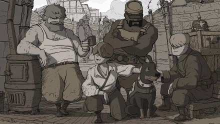 HD PC desktop wallpaper featuring characters from the video game Valiant Hearts: The Great War in a stylized, sepia-toned wartime setting.