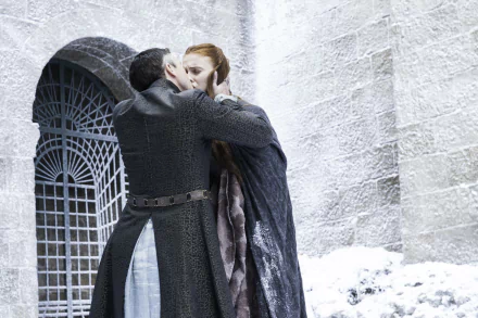 HD PC wallpaper featuring Sophie Turner as Sansa Stark and Aidan Gillen as Petyr Baelish in a snowy Game of Thrones scene.