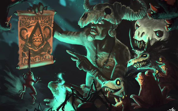 HD PC desktop wallpaper featuring the Witch Doctor character from Diablo III: Reaper of Souls, surrounded by eerie tribal elements and glowing mystical creatures.