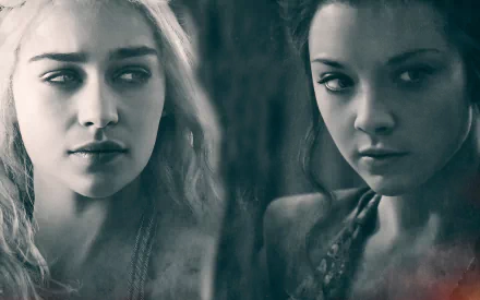 HD desktop wallpaper featuring Emilia Clarke as Daenerys Targaryen and Natalie Dormer as Margaery Tyrell from the TV show Game of Thrones.