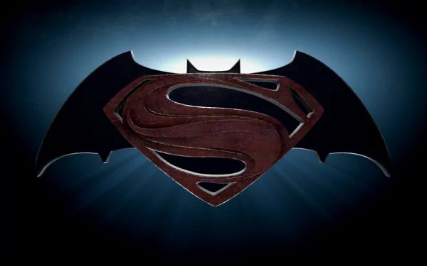 A striking HD desktop wallpaper featuring the iconic logos of Batman and Superman, representing the epic clash from the movie Batman V Superman: Dawn Of Justice.