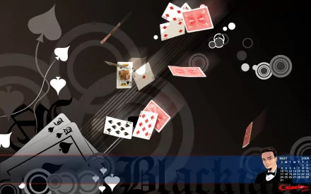 HD PC desktop wallpaper featuring a dynamic arrangement of playing cards and abstract circular patterns on a dark, man-made background.