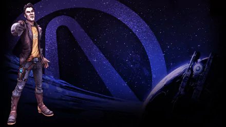 HD PC desktop wallpaper featuring a character from Borderlands: The Pre-Sequel against a starry space background with the iconic Borderlands logo.