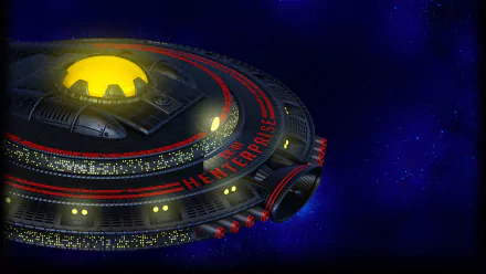 HD PC desktop wallpaper featuring the spaceship Hemera from the video game Chicken Invaders 5 against a starry space background.